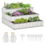 Outsunny 3 Tier Raised Garden Bed, Metal Elevated Planter Box w/ Gloves, Easy Assembly