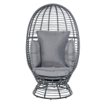 Outsunny Outdoor Wicker Egg Chair with Cushion, Lounge Chair Rattan 360 Degree Round Basket Chair for Backyard Garden Lawn Indoor Living Room, Grey
