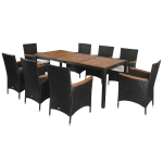Outsunny 9 PCS Patio Dining Set Rattan Wicker Furniture Set with Acacia Wood Table Top, Stackable Armrest Chairs with Water-Proof Cushion