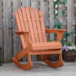 Outsunny Wooden Adirondack Rocking Chair with Slatted Wooden Design, Fanned Back Classic Rustic Style, Teak
