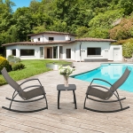 Outsunny 3 Pieces Outdoor Wicker Patio Bistro Set Rattan Set w/ 2 Rocking Chairs and Small Coffee Table, Garden Porch Poolside, Brown
