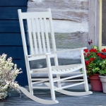 Outsunny Wooden Porch Rocking Chair Outdoor Patio Rocker Garden Single Leisure Reclining Seat Armchair, White