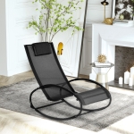 Outsunny Patio Texteline Rocking Lounge Chair Orbital Zero Gravity Rocker Outdoor Recliner Seat with Padded Pillow, Black