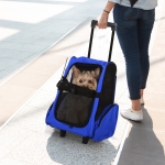 PawHut 4-IN-1 Pet Luggage Box Carrier Cat Dog Backpack Crate Rolling Wheel w/ Removable Stand Blue