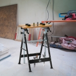 HOMCOM Work Bench Tool Stand with Adjustable Height and Angle, Carpenter Saw Table with 4 Clamps, Steel Frame, 220lbs Capacity