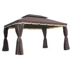 Outsunny 10' x 13' Patio Gazebo, 2-Tier Polyester Roof, Vented Canopy, Mesh, Portable Aluminum Frame for Outdoor, Coffee