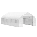 Outsunny 20' x 10' x 7' Tunnel Greenhouse Large Walk-In Warm House Deluxe High GardenHot House with 8 Roll Up Windows & Roll Up Door, Steel Frame, White