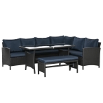 Outsunny 4 Pieces Patio Wicker Dining Sets, Outdoor PE Rattan Sectional Conversation Set with Cushions & Dining Table, Bench for Garden, Backyard, Lawn, Dark Coffee