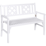 Outsunny Outdoor Foldable Garden Bench, 2-Seater Patio Wooden Bench, Loveseat Chair with Backrest and Armrest for Patio, Porch or Balcony, White