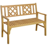 Outsunny Outdoor Foldable Garden Bench, 2-Seater Patio Wooden Bench, Loveseat Chair with Backrest and Armrest for Patio, Porch or Balcony, Yellow