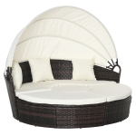 Outsunny 4-piece Cushioned Outdoor Rattan Wicker Round Sunbed or Conversational Sofa Set with Sun Canopy for Lawn Garden Backyard Poolside, Beige