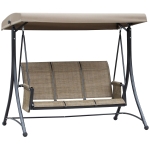 Outsunny 3 Person Steel Outdoor Patio Porch Swing Chair with Adjustable Canopy & a Sling Mesh Seat - Brown