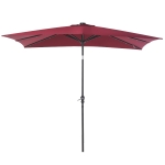 Outsunny 9' x 7' Patio Umbrella Outdoor Table Market Umbrella with Crank, Solar LED Lights, 45° Tilt, Push-Button Operation, for Deck, Backyard, Pool and Lawn, Wine Red
