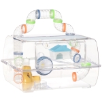 PawHut Hamster Cage, 2-Level Small Animal Habitat with Accessories Tube Tunnels, Exercise Wheel, Water Bottle, Food Dish, Hut, 22" x 15" x 12.5", Clear