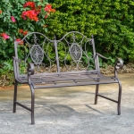Outsunny 47" 2-Person Metal Garden Bench Outdoor Loveseat Yard Decorative Chair Park Seat Patio Furniture, Brown