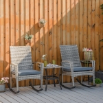 Outsunny 3 Pieces Patio Furniture Rocking Set Rattan Outdoor Bistro Set Conversation Set Wicker Chair Rocker with 2 Chair 1 Coffee Table, Grey