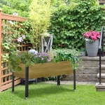 Outsunny Raised Garden Bed Mobile Elevated Wood Planter Box w/ Metal Legs, Lockable Wheels and Non-woven Fabric for Vegetable Flower Herb