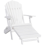 Outsunny Folding Adirondack Chair with Ottoman, Outdoor Wooden Lounger for Patio, Porch, Poolside, Garden, White