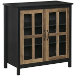 HOMCOM Kitchen Sideboard, Glass Door Buffet Cabinet, Accent Cupboard with Adjustable Storage Shelf, Black Wood Grain
