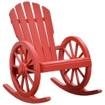 Outsunny Rustic Wood Adirondack Rocking Patio Chair w/ Slatted Design, Wheel Armrests, Red