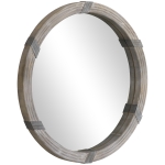 HOMCOM 31" Wood Wall Mirror, Round Mirror for Wall, Natural Wood Color