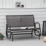 Outsunny 2-Person Outdoor PE Rattan Swing Glider Chair, Patio Garden Loveseat Rocking Bench with Extra Wide Seat & Curved Backrest, Brown