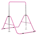 Qaba Folding Gymnastics Bar for Kids, Small Gymnast Bar, Easily Adjustable Height, Kids Gymnastics Equipment for Home, Bubble Gum Pink