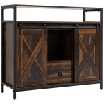 HOMCOM Industrial Sideboard, Buffet Cabinet with Sliding Barn Doors, Storage Cabinets, Stemware Racks, Drawer and Adjustable Shelves, Rustic Brown