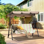 Outsunny 3-Person Porch Lawn Swing with Canopy Outdoor Porch Swing with Stand, Multi Color