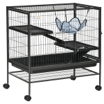 PawHut 3-Story Small Animal Cage, Metal Ferret Cage, Chinchilla Play House, with Rolling Casters, 2 Doors, Hammock, No Leaking Tray, Storage Shelf