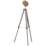 HOMCOM Vintage Tripod Floor Lamp, Height Adjustable Nautical Spotlight with Wood Legs, E12 Lamp Base, Grey and Rose Gold