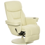 HOMCOM Manual Recliner, Swivel Lounge Armchair with Side Pocket, Footrest and Cup Holder, Cream White