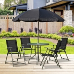 Outsunny 6pc Outdoor Patio Umbrella Set Garden Bistro Yard Furniture Dining Table Folding Chairs Aluminum, Black