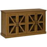 HOMCOM Rustic Kitchen Sideboard, Glass Door Buffet Cabinet, TV Stand with Adjustable Shelf, Natural
