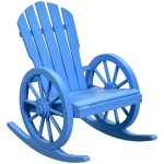 Outsunny Rustic Wood Adirondack Rocking Patio Chair w/ Slatted Design, Wheel Armrests, Blue