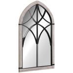 HOMCOM 36.5" x 23.5" Farmhouse Wall Mirror, Arch Window Mirror for Wall, Rustic Wood Grain