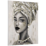 HOMCOM Hand-Painted Canvas Wall Art for Living Room Bedroom, Painting Gold African Woman, 39.25" x 31.5"