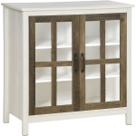 HOMCOM Kitchen Sideboard, Glass Door Buffet Cabinet, Accent Cupboard with Adjustable Storage Shelf, Distressed White