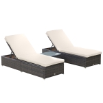 Outsunny Outdoor Lounge Chairs Set of 2 with 5-Level Angles Adjust Backrest, Thick Cushions, & Matching Table, Patio Rattan Furniture Sets for Pool Side, Balcony, Beach, Yard, Brown