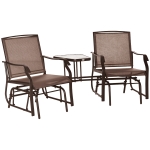 Outsunny 2-Person Outdoor Sling Fabric Double Glider Rocker Chair with Center Coffee Table & Modern Style - Brown