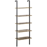 HOMCOM Industrial 5 Tier Ladder Shelf, Wall Mount Storage Shelves Bookcase with Metal Frame, Corner Unit, Plant Flower Rack, Brown