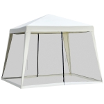 Outsunny 10' x 10' Folding Slant Leg Screened Sun Shelter Canopy Tent with Mesh Sidewalls - Beige