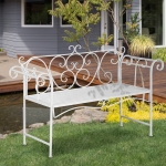 Outsunny 50" 2-Person Metal Garden Bench Outdoor Loveseat Yard Decorative Chair Park Seat Patio Furniture, White