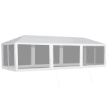 Outsunny 10' x 30' Easy Open Gazebo Canopy Wedding Party Tent with 8 Removable Mesh Side Walls - White