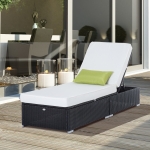 Outsunny Patio Wicker Lounger, Outdoor PE Rattan Single Chaise Lounge, Aluminum Frame Garden Furniture Sun Lounger Bed with Adjustable Recliner Backrest, Cream