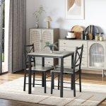 HOMCOM Industrial Dining Table Set of 3, Square Kitchen Table with 2 Chairs Steel Frame Footrest for Small Space, Grey