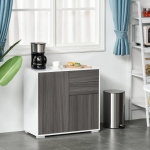HOMCOM Push-Open Cabinet with 2 Drawer 2 Door Cabinet for Home Office Light Grey White