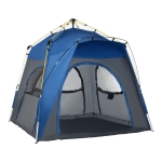 Outsunny Camping Tents 4 Person Pop Up Tent Quick Setup Automatic Hydraulic Family Travel Tent w/ Windows, Doors Carry Bag Included
