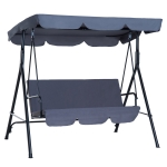 Outsunny 3-Seat Outdoor Patio Swing Chair with Removable Cushion, Steel Frame Stand and Adjustable Tilt Canopy for Patio, Garden, Poolside, Balcony, Backyard, Grey