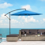 Outsunny 10ft Garden Parasol Sun Shade Patio Banana Hanging Rattan Set Umbrella Cantilever Blue